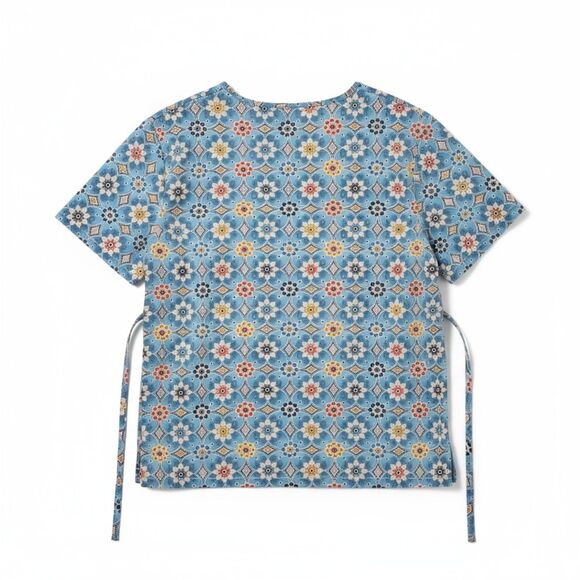 SB Scrubs Scrub Top Blue with Colorful Flowers -- ITEM #3382 - Picture 2 of 2